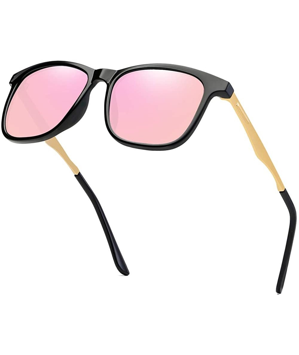 Square Square Polarized Aluminum Sunglasses Vintage Sun Glasses For Men/Women Classic Retro Designer - Bright Black/Pink - C2...