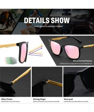 Square Square Polarized Aluminum Sunglasses Vintage Sun Glasses For Men/Women Classic Retro Designer - Bright Black/Pink - C2...