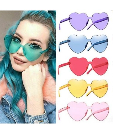 Oversized Heart Sunglasses-Protect Eyes Women Love Rimless Frame Anti-UV Lens Color Sun Glasses Light & Comfortable - C0199XZ...