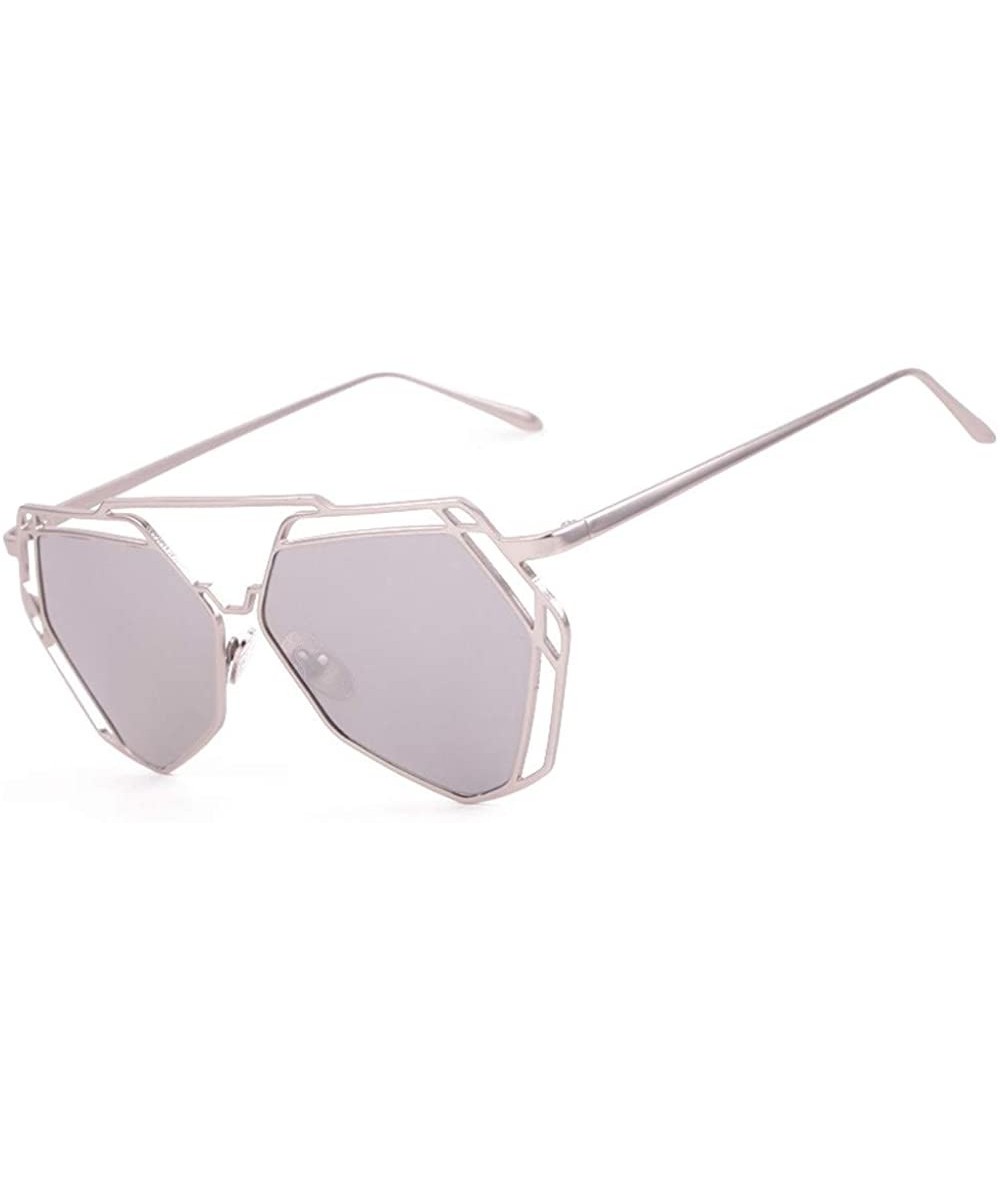 Square Sunglasses And Eyewear Twin-Beams Geometry Design Women Metal Frame Mirror Sunglasses Cat Eye Glasses - Silver - CG18N...