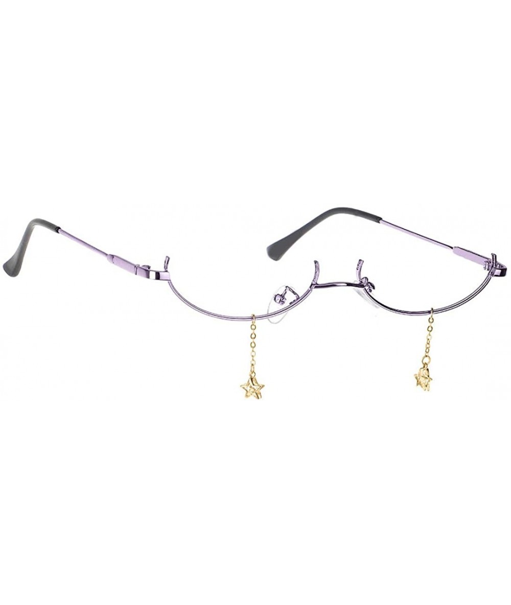 Semi-rimless Women Girls Classic Rhinestone No Lens Eyeglasses Decor Retro Glasses Half Glasses Metal Frame - C81900WWZ9Y $24.90