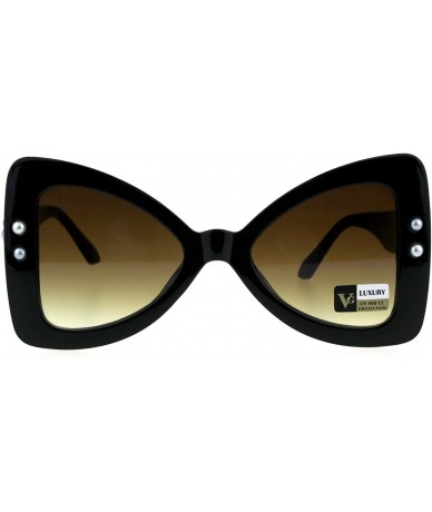 Oversized Womens Pearl Jewel Thick Plastic Butterfly Designer Fashion Sunglasses - Black Brown Smoke - C518GLXC2GQ $22.24