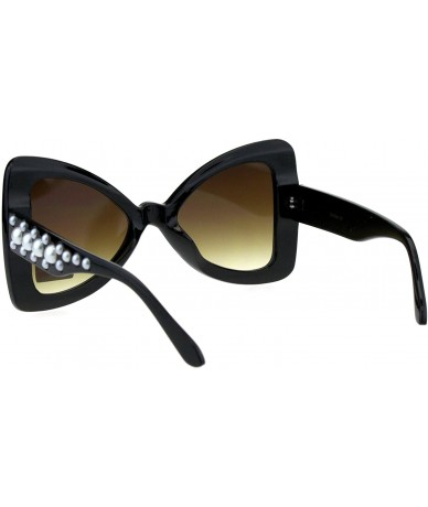 Oversized Womens Pearl Jewel Thick Plastic Butterfly Designer Fashion Sunglasses - Black Brown Smoke - C518GLXC2GQ $22.24