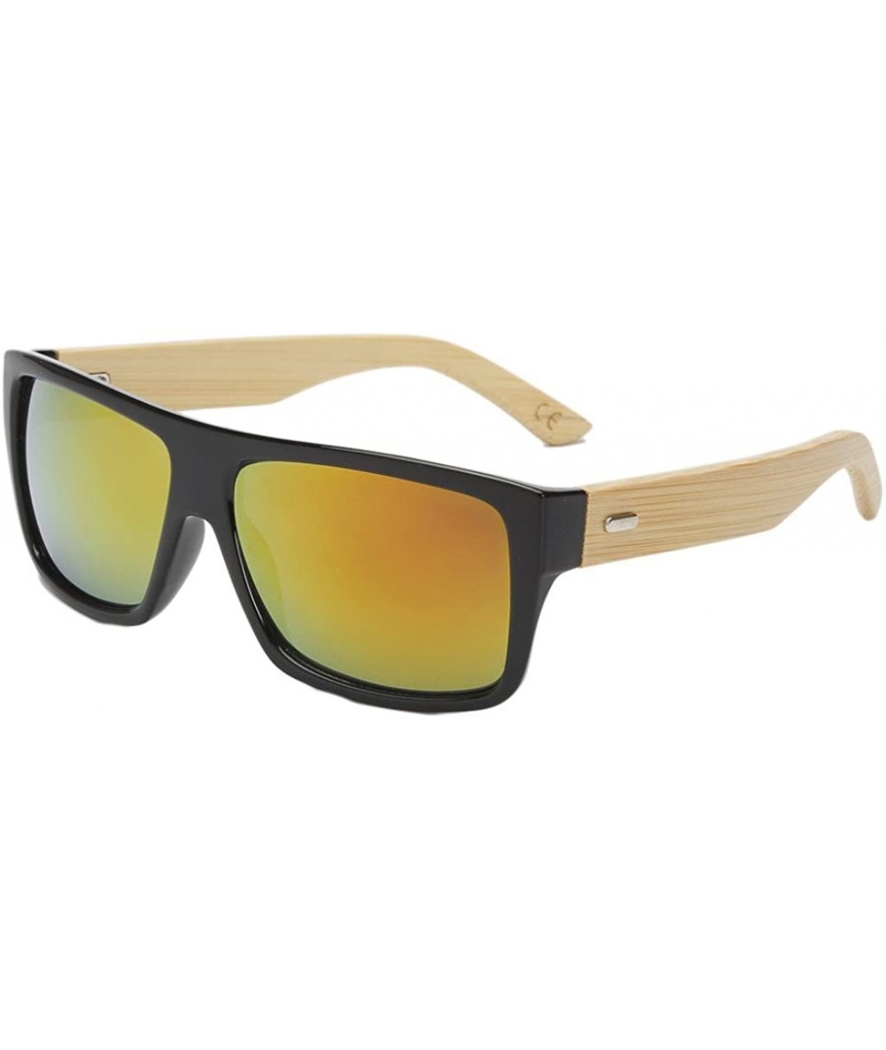 Aviator Large Retro Style Wooden Bamboo Flat Top Sunglasses Square Aviator Shades - Black/Gold - C912JRYXU21 $38.82