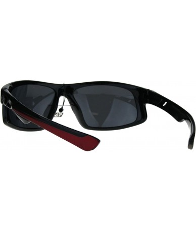 Rectangular Nitrogen Mens Polarized Lens Sunglasses Wrap Around Rectangular UV 400 - Black Red - CV189WG6KZD $23.35