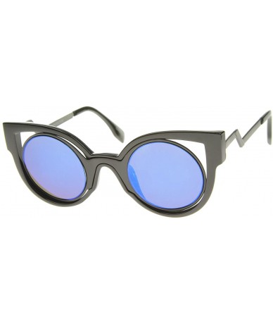 Cat Eye Womens Inner Metal Frame Zigzag Stepped Temple Two-Tone Cat Eye Sunglasses - Black-black / Blue Mirror - CE12EH19HK3 ...