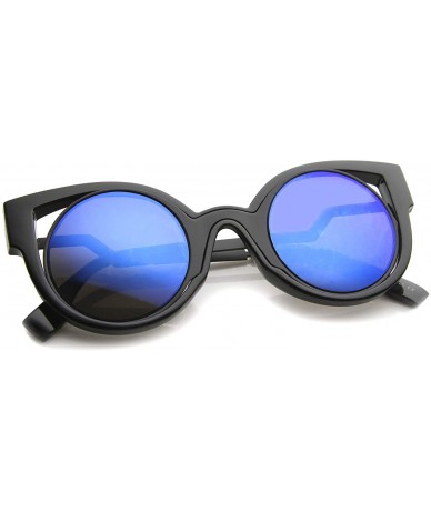 Cat Eye Womens Inner Metal Frame Zigzag Stepped Temple Two-Tone Cat Eye Sunglasses - Black-black / Blue Mirror - CE12EH19HK3 ...