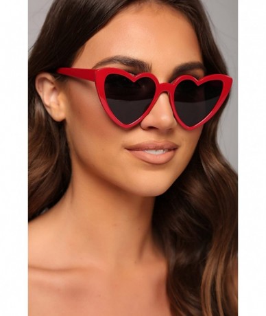 Round Clout Goggle Heart Sunglasses Retro Vintage Cat Eye Mod Style Kurt Cobain Glasses - Red - C318G45AYK3 $17.52