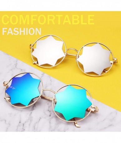 Cat Eye Round Sunglasses Trendy Unisex Glasses Star Mirrored Lens Circle Sunglasses - Gold Frame Blue Mirrored Lens - CU188WM...