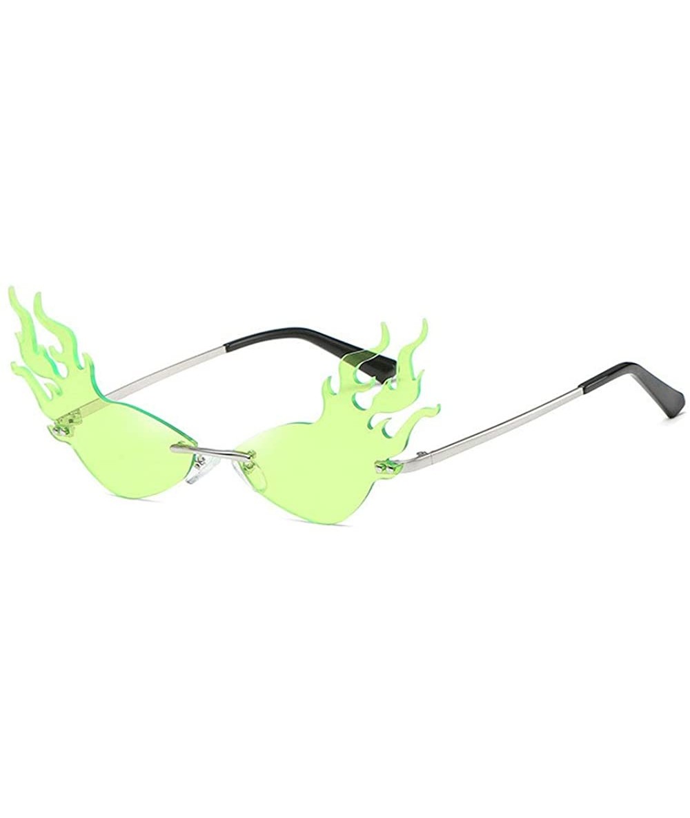 Rimless fashion triangle cat glasses flame women's small frame concave shape brand designer sunglasses - Light Green - C318ZX...