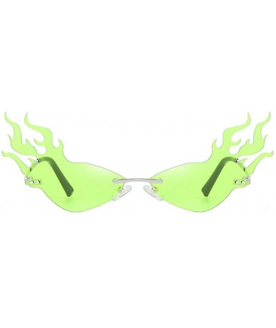 Rimless fashion triangle cat glasses flame women's small frame concave shape brand designer sunglasses - Light Green - C318ZX...