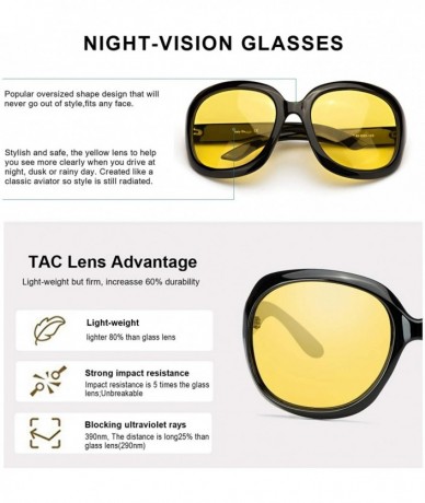 Oversized Aviator Night-Driving Anti-Glare Glasses - HD Night-Vision Polarized Yellow Glasses for Driving/Rainy/Cloudy - C818...