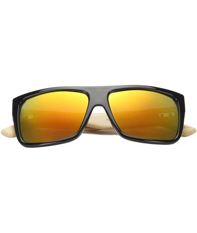 Aviator Large Retro Style Wooden Bamboo Flat Top Sunglasses Square Aviator Shades - Black/Gold - C912JRYXU21 $38.82