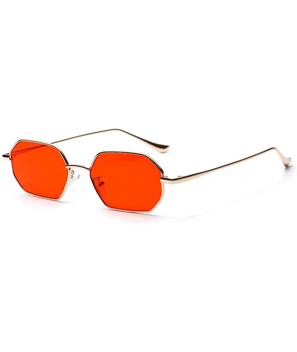 Rectangular Rectangle Sunglasses for Women Metal Frame Red Polygon Small Sun Glasses Men - Red - CJ18GSN6T50 $18.17