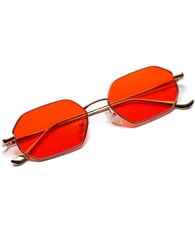 Rectangular Rectangle Sunglasses for Women Metal Frame Red Polygon Small Sun Glasses Men - Red - CJ18GSN6T50 $18.17