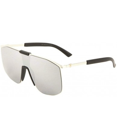 Square Khan Mirror Lens Flat Top Sport Shield Aviator Sunglasses - Black & Silver Frame - C118W8HQEOA $18.00