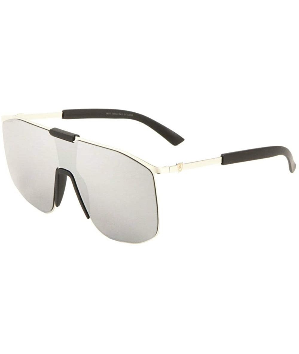 Square Khan Mirror Lens Flat Top Sport Shield Aviator Sunglasses - Black & Silver Frame - C118W8HQEOA $18.00