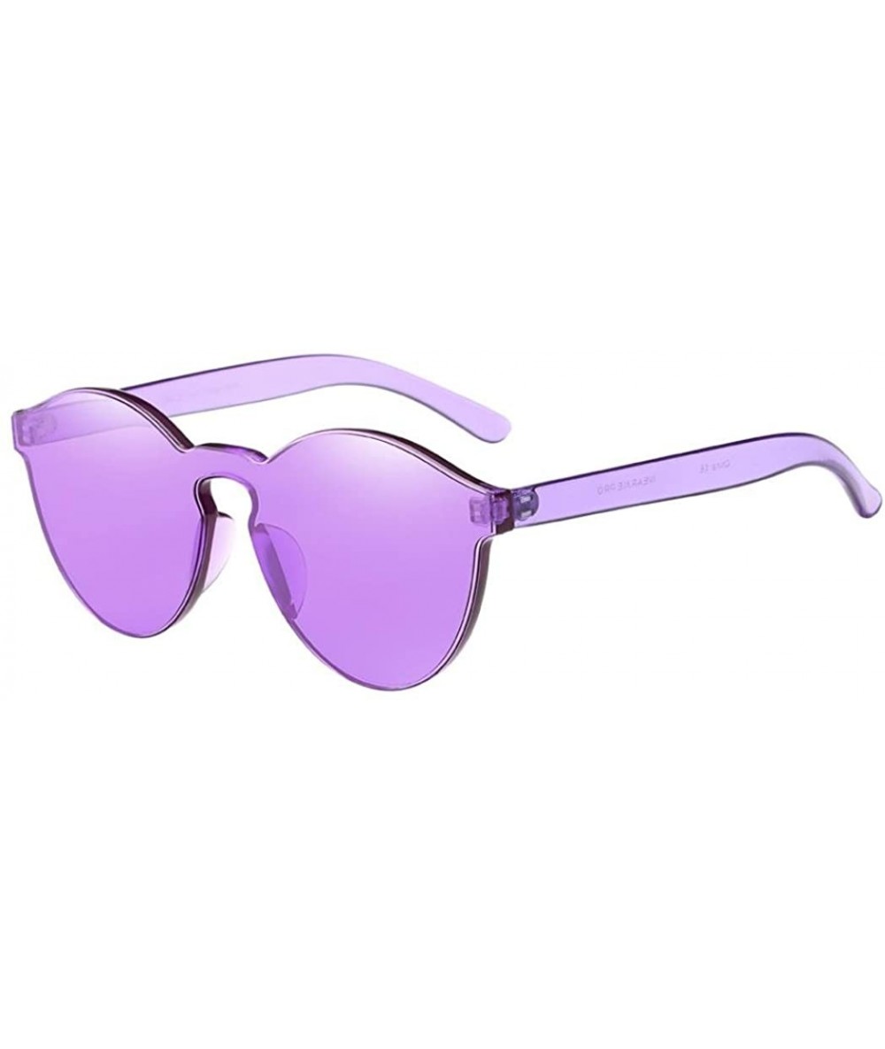 Oval Round Sunglasses For Women Plastic Frame Mirrored Lens Candy Color - Purple - C1180S0E3CT $16.89