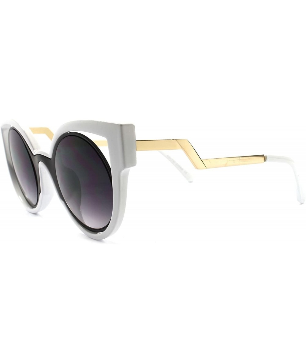 Cat Eye Designer Fashion Stylish Elegant Round Lens Cat Eye Frame Sunglasses - White & Gold - CV18927556N $23.99