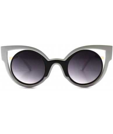 Cat Eye Designer Fashion Stylish Elegant Round Lens Cat Eye Frame Sunglasses - White & Gold - CV18927556N $23.99