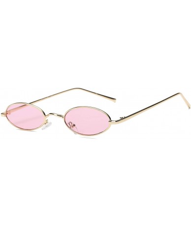 Oversized Slim Retro Vintage Metal Small Round Oval Sunglasses - Pink - CN18I9OKNCY $19.93