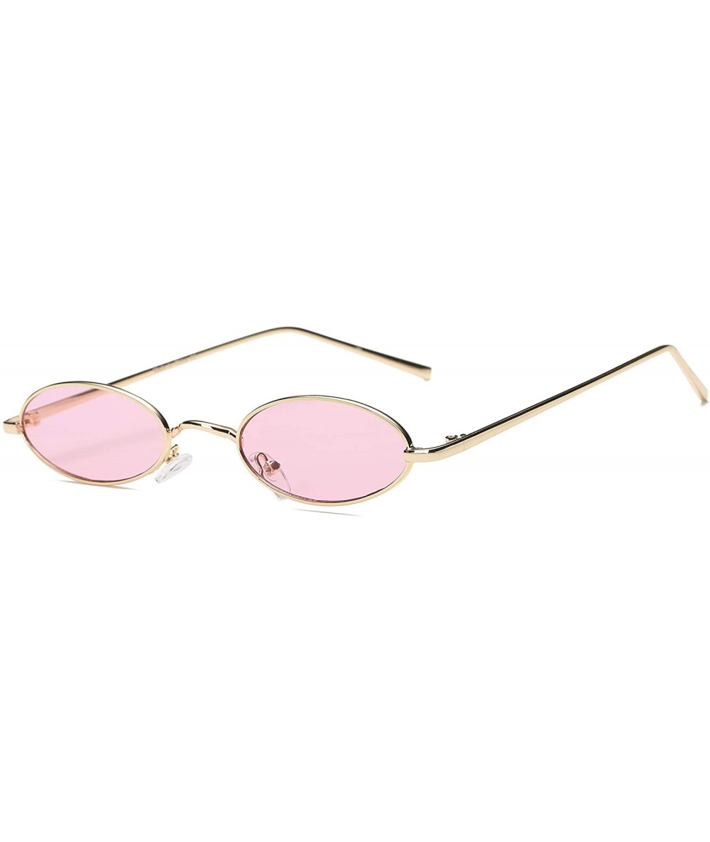 Oversized Slim Retro Vintage Metal Small Round Oval Sunglasses - Pink - CN18I9OKNCY $19.93