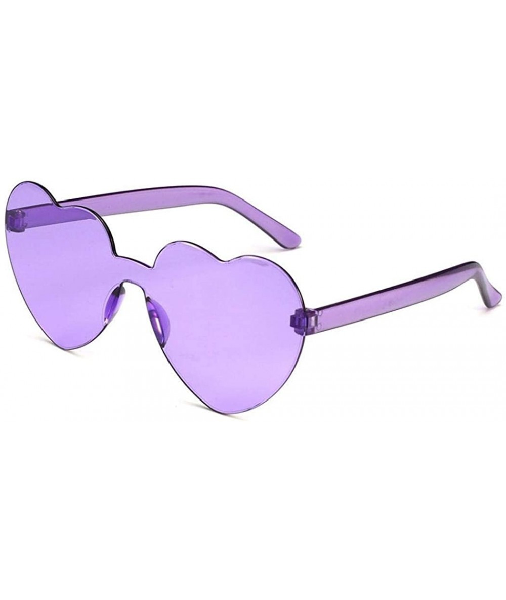 Rimless Rimless Heart Shaped Sunglasses Women One Piece Fashion Love Glasses Frame Resin Lens Sunglasses UV400 - Purple - CS1...