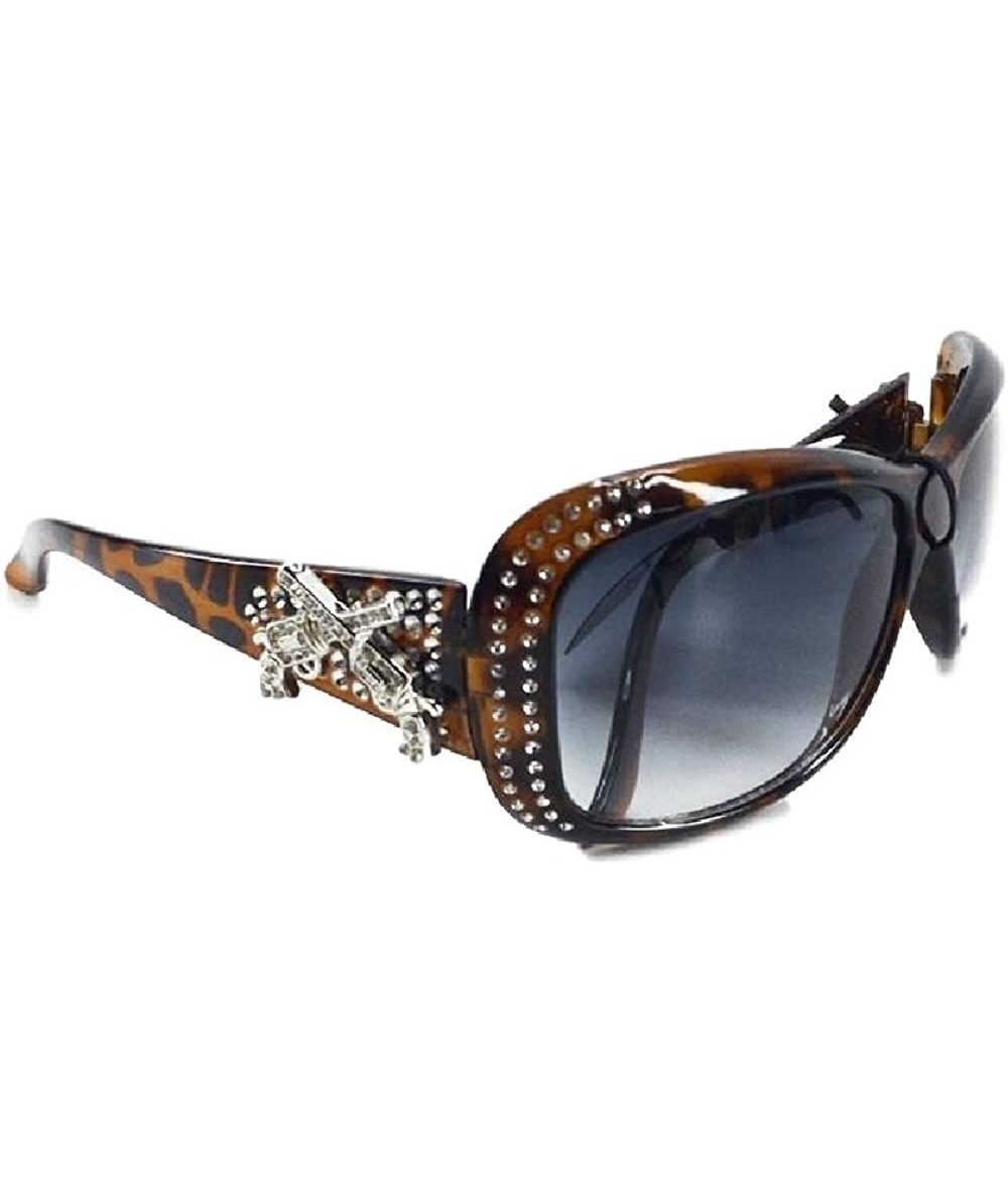 Rectangular Fashion Six Shooters Rhinestone Western Sunglasses (Cheetah - Black) - CR12M52KDNV $26.00