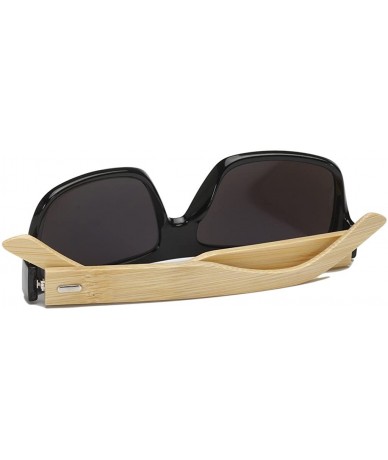 Aviator Large Retro Style Wooden Bamboo Flat Top Sunglasses Square Aviator Shades - Black/Gold - C912JRYXU21 $38.82