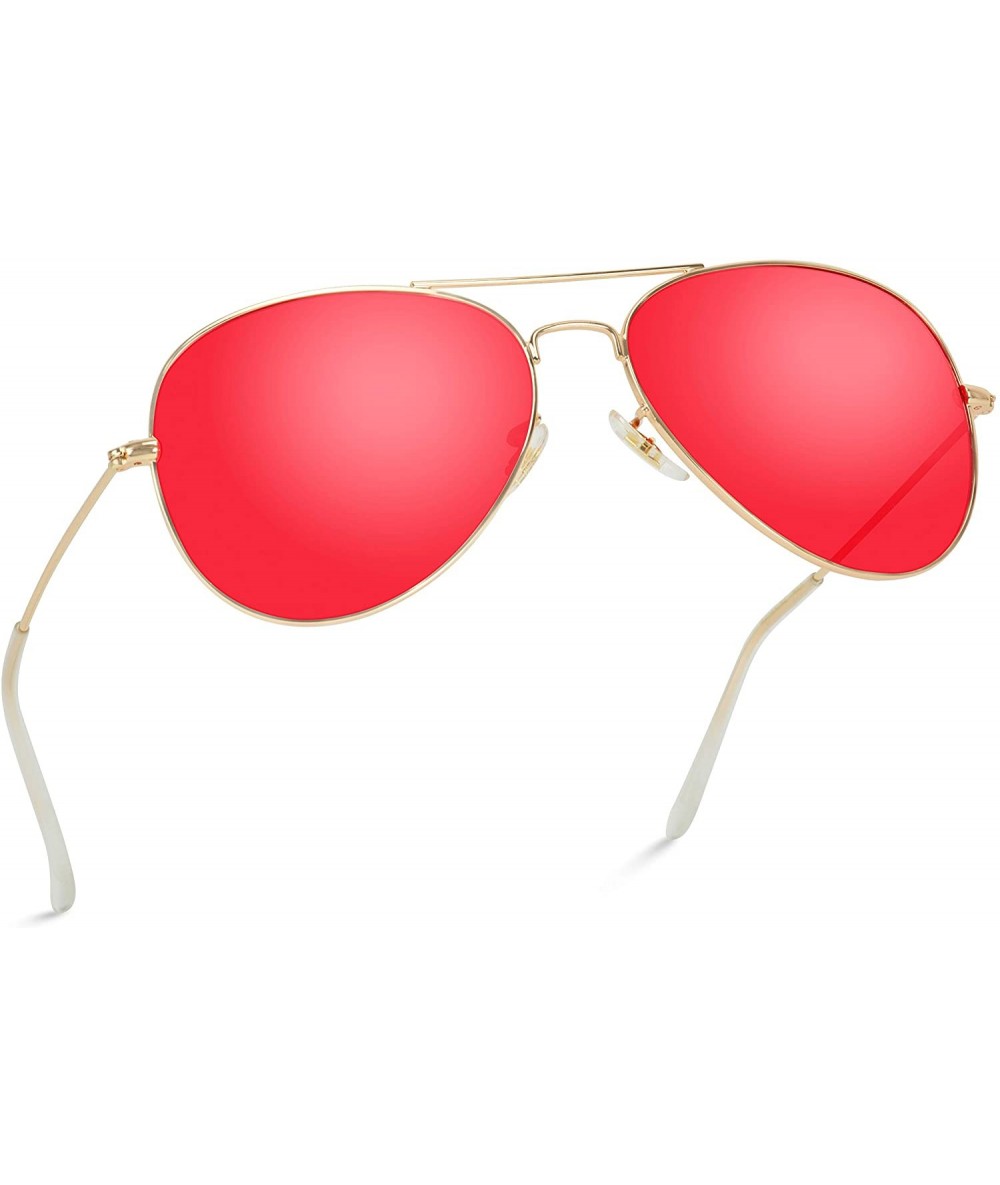 Aviator Classic Aviator Style Metal Frame Sunglasses Colored Lens - Red Lens - CX1215QNWUJ $31.14