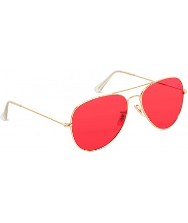 Aviator Classic Aviator Style Metal Frame Sunglasses Colored Lens - Red Lens - CX1215QNWUJ $31.14