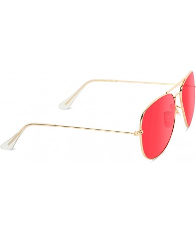 Aviator Classic Aviator Style Metal Frame Sunglasses Colored Lens - Red Lens - CX1215QNWUJ $31.14