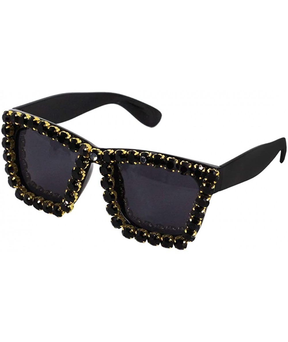 Cat Eye Sparkling Crystal Cat Eye Sunglasses UV Protection Rhinestone Sunglasses - Black Frame Gold - CP18WM84DRT $28.05