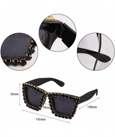 Cat Eye Sparkling Crystal Cat Eye Sunglasses UV Protection Rhinestone Sunglasses - Black Frame Gold - CP18WM84DRT $28.05