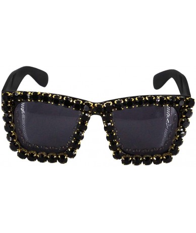 Cat Eye Sparkling Crystal Cat Eye Sunglasses UV Protection Rhinestone Sunglasses - Black Frame Gold - CP18WM84DRT $28.05