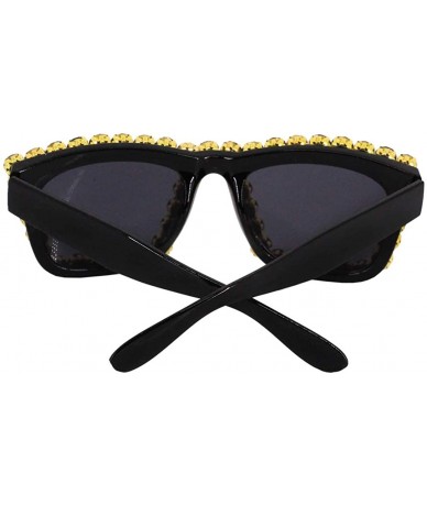 Cat Eye Sparkling Crystal Cat Eye Sunglasses UV Protection Rhinestone Sunglasses - Black Frame Gold - CP18WM84DRT $28.05