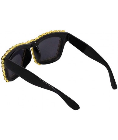 Cat Eye Sparkling Crystal Cat Eye Sunglasses UV Protection Rhinestone Sunglasses - Black Frame Gold - CP18WM84DRT $28.05