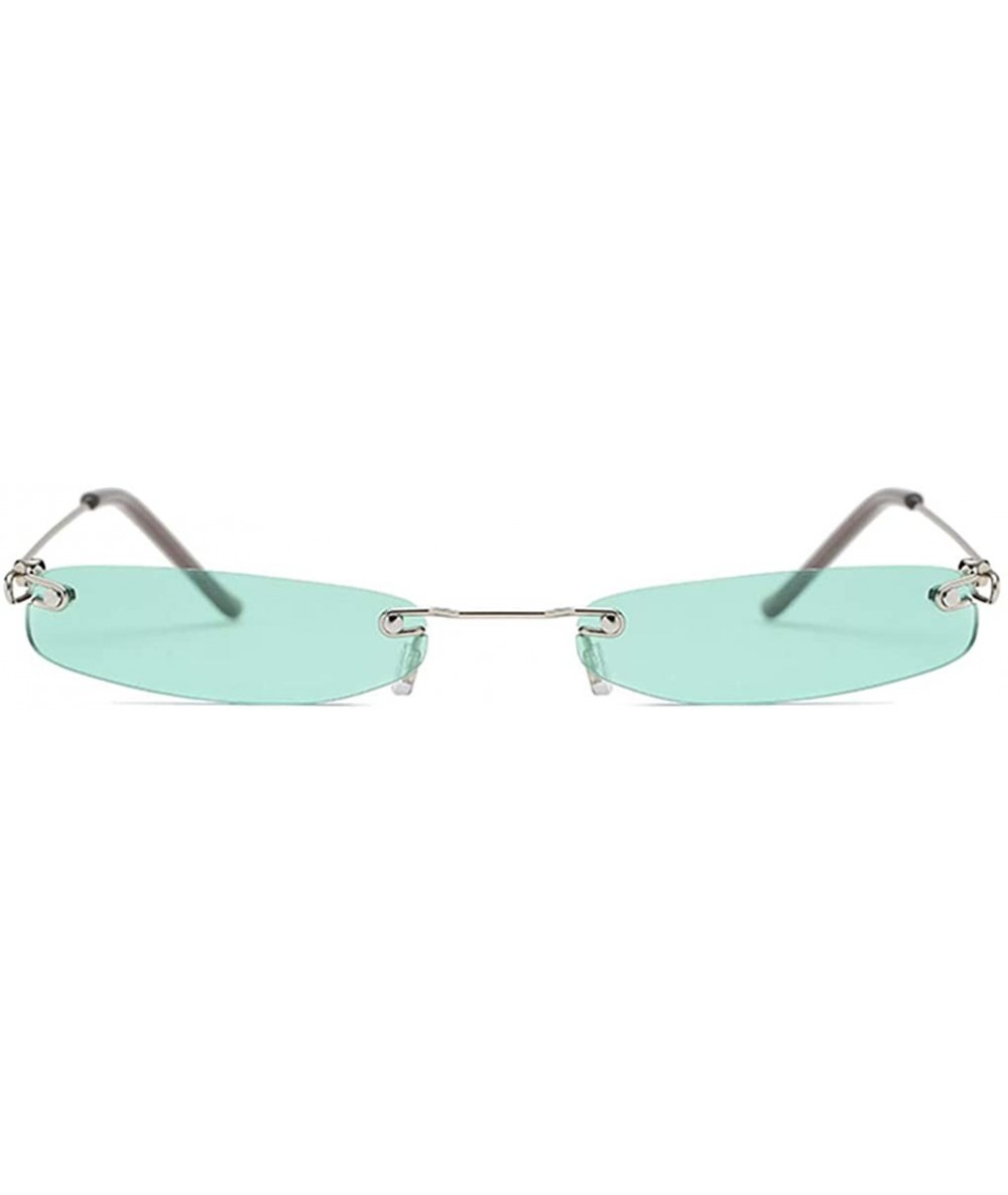 Rimless Rimless Tiny Rectangle Sunglasses Clear Colored Lens - Green - CH199MAX33O $24.69