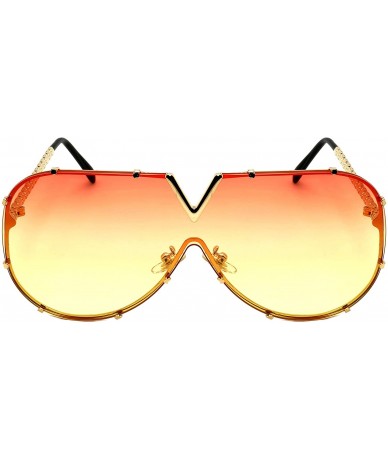 Aviator V Top Metal Aviator Fashion Sunglasses Tinted One Piece Flat Lens EC55695 - Gold Frame/Orange-yellow Lens - CA180N9W9...