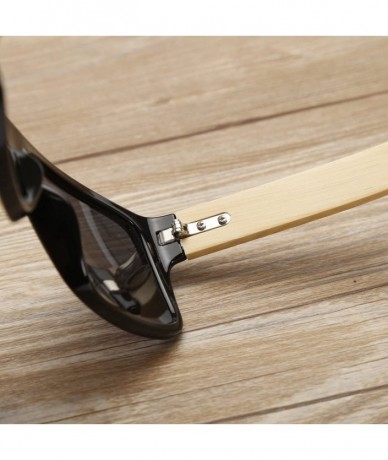 Aviator Large Retro Style Wooden Bamboo Flat Top Sunglasses Square Aviator Shades - Black/Gold - C912JRYXU21 $38.82