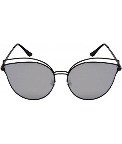 Oversized Fashion Cat Eye Cut Out Large Sunnies w/Flat Mirrored Lens 3166-FLREV - Black Frame/Mirror Lens - CV180ID4UDC $19.29