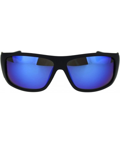 Rectangular Mens Futuristic Robotic 90s Warp Around Biker Sport Sunglasses - Matte Black Blue Mirror - C318QR47Y4K $20.01