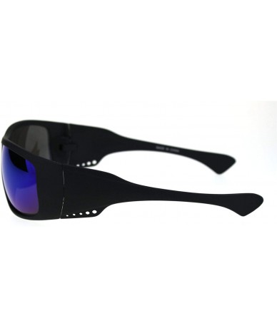 Rectangular Mens Futuristic Robotic 90s Warp Around Biker Sport Sunglasses - Matte Black Blue Mirror - C318QR47Y4K $20.01