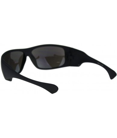 Rectangular Mens Futuristic Robotic 90s Warp Around Biker Sport Sunglasses - Matte Black Blue Mirror - C318QR47Y4K $20.01