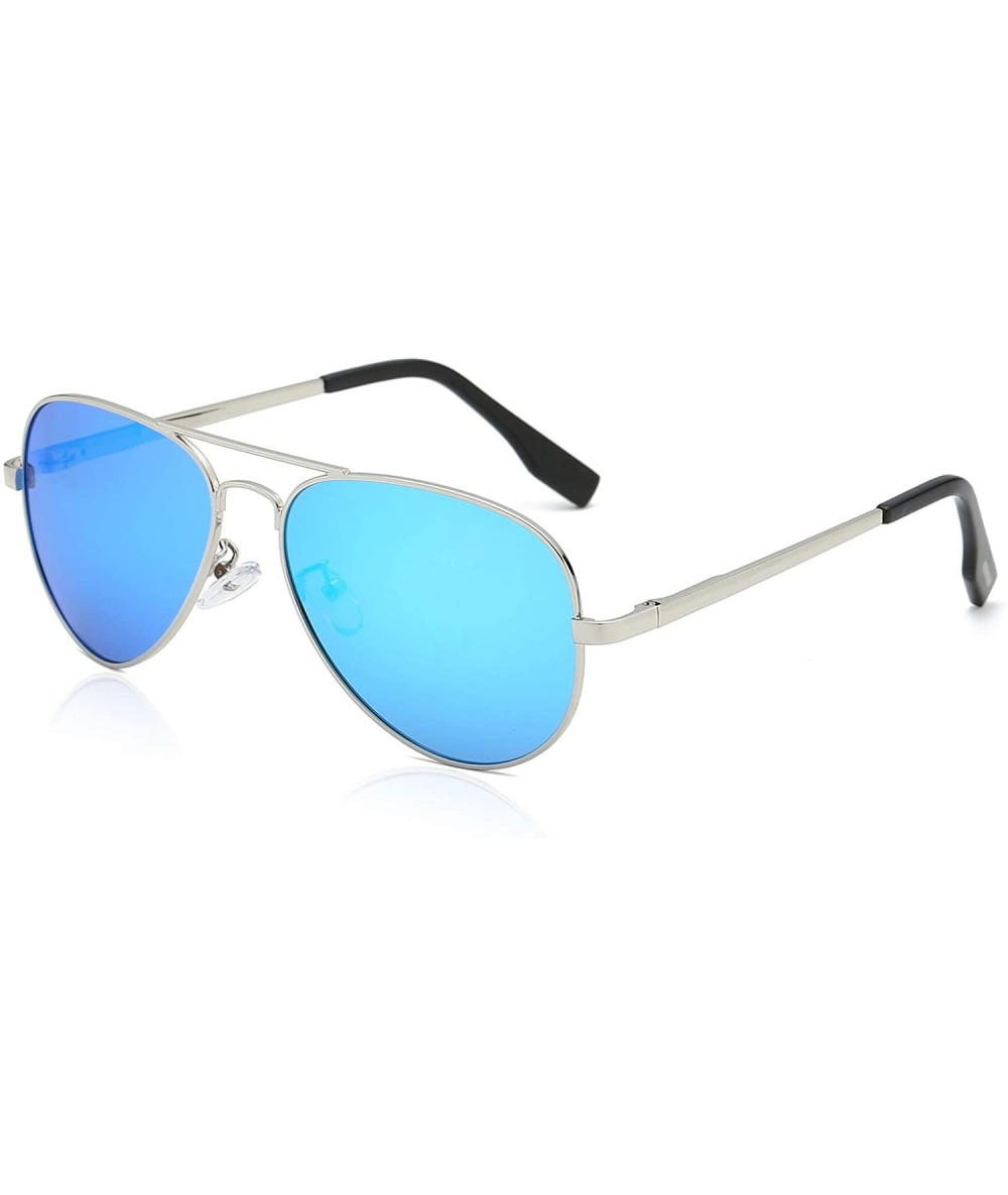 Square Classic Polarized Sunglasses Mirrored Protection - Silver Frame Blue Lens - CW18WL5U5R9 $28.07