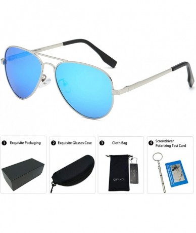 Square Classic Polarized Sunglasses Mirrored Protection - Silver Frame Blue Lens - CW18WL5U5R9 $28.07