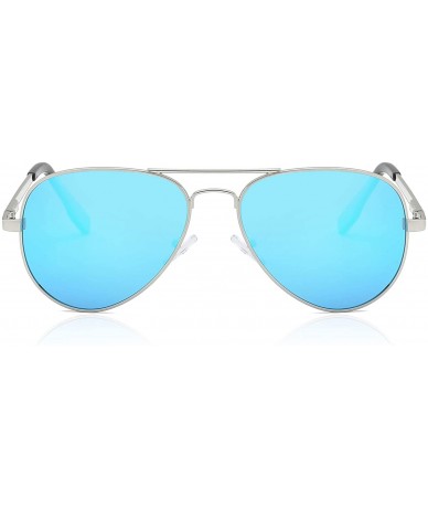 Square Classic Polarized Sunglasses Mirrored Protection - Silver Frame Blue Lens - CW18WL5U5R9 $28.07