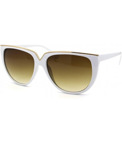 Oversized Womens V Flat Top Oversize Cat Eye Plastic Sunglasses - White Brown - CD196245U8D $22.12