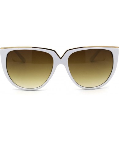 Oversized Womens V Flat Top Oversize Cat Eye Plastic Sunglasses - White Brown - CD196245U8D $22.12