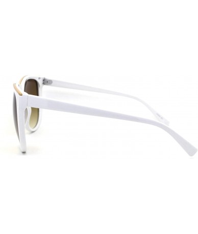 Oversized Womens V Flat Top Oversize Cat Eye Plastic Sunglasses - White Brown - CD196245U8D $22.12